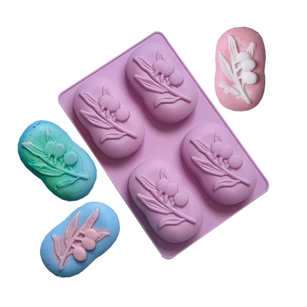 Soap Making Unit - 4 캐비티 타원형 올리브 나무 실리콘